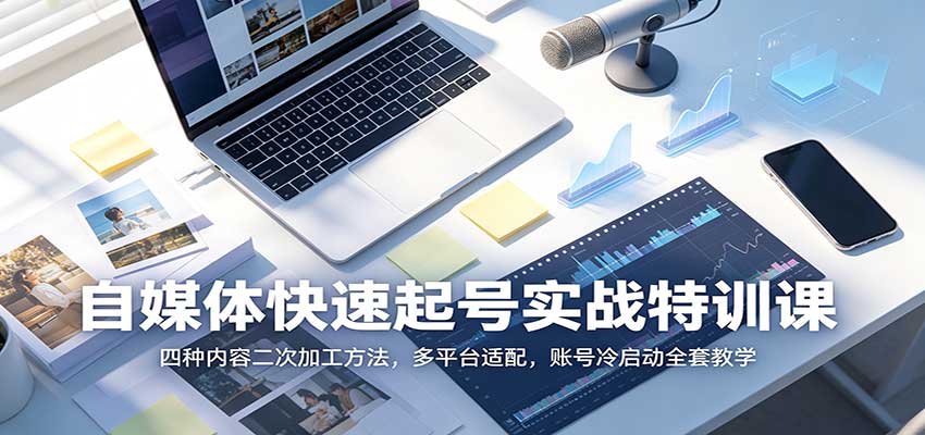 自媒体快速起号实战特训课：四种内容二次加工方法，多平台适配，账号冷启动全套教学-资源后花园