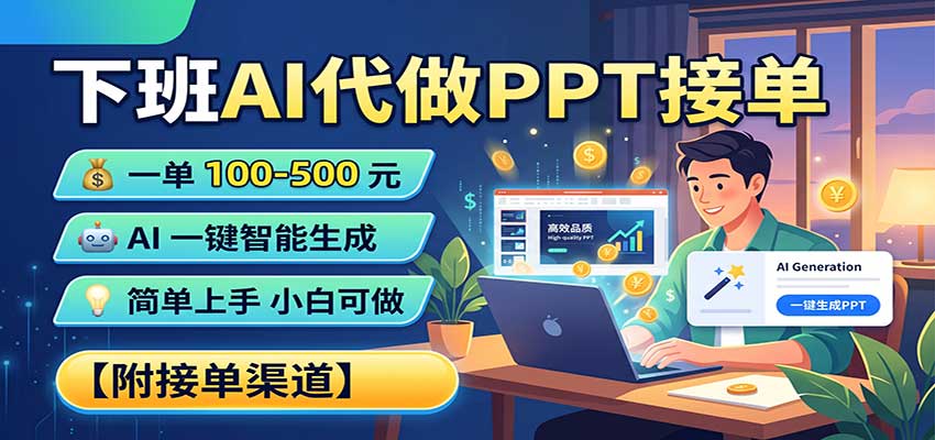下班AI代做PPT接单，一单100-500，AI一键生成，小白也能做，附接单渠道-资源后花园