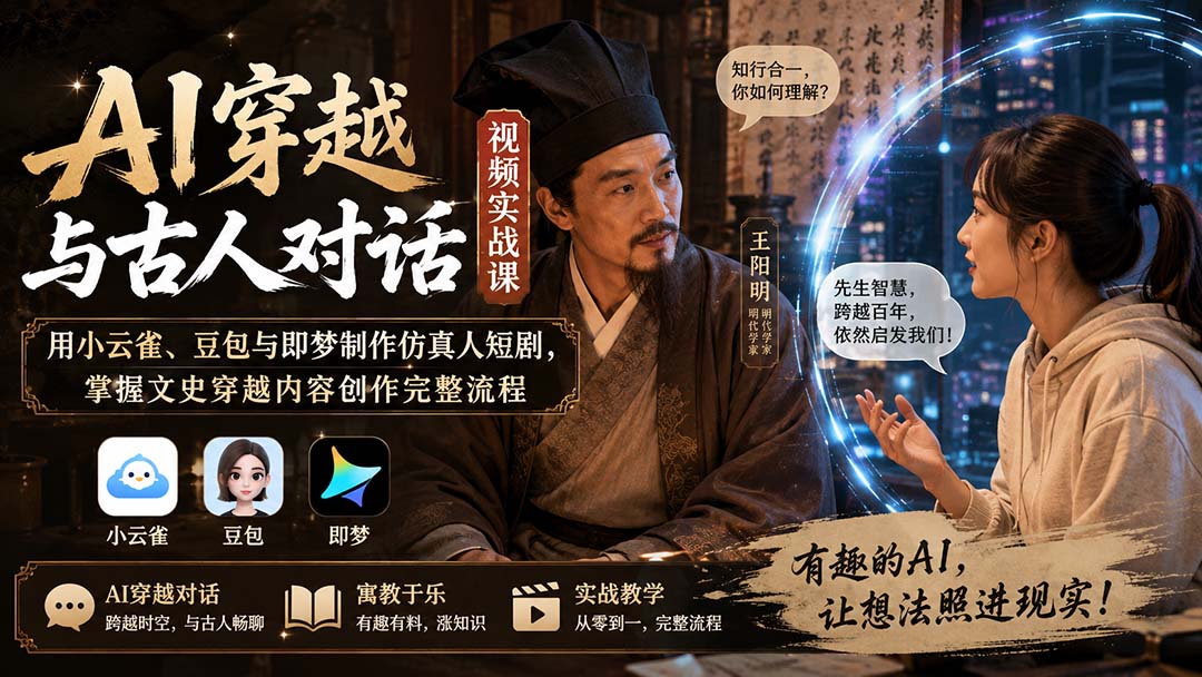 AI穿越与古人对话视频实战课：用小云雀、豆包与即梦制作仿真人短剧，掌握文史穿越内容创作完整流程-资源后花园