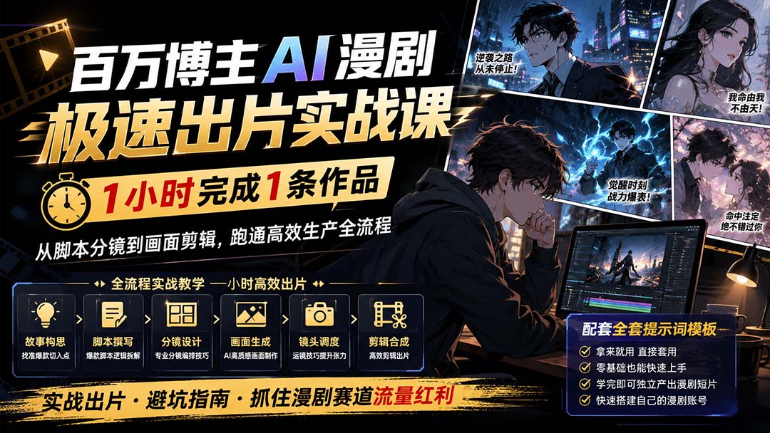 百万博主AI漫剧极速出片实战课：1小时产出条作品，从脚本分镜到画面剪辑，跑通高效生产全流程-资源后花园