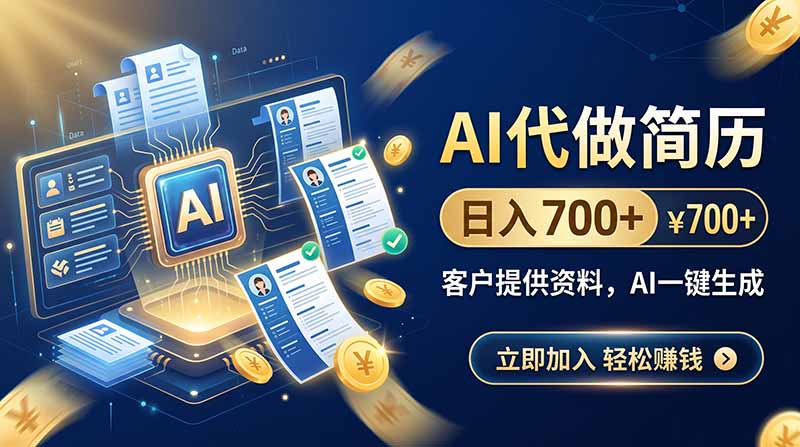 AI代做简历，日入700+，客户提供资料，AI一键生成-资源后花园