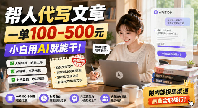 帮人代写文章，一单100-500，小白用AI就能干，附内部接单渠道，副业全职都行【揭秘】-资源后花园