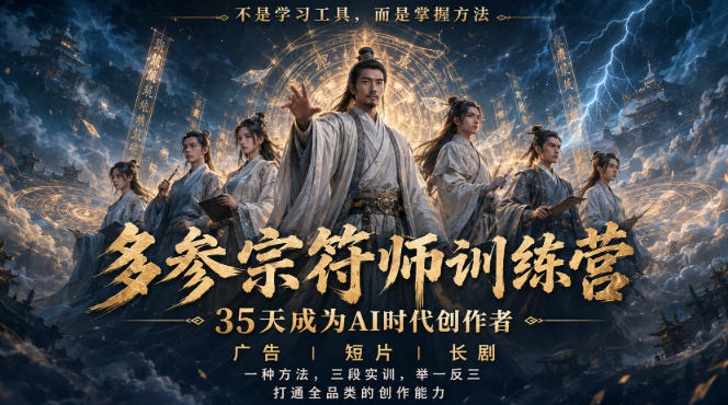 多参宗符师训练营，35天成为AI时代创作者，广告|短片|长剧，一种方法，三段实训，举一反三，打通全品类的创作能力-资源后花园