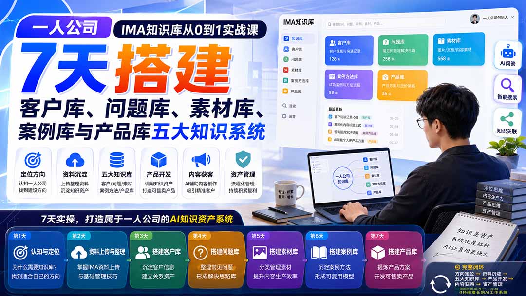 一人公司IMA知识库从0到1实战课：7天搭建客户库、问题库、素材库、案例库与产品库五大知识系统-资源后花园