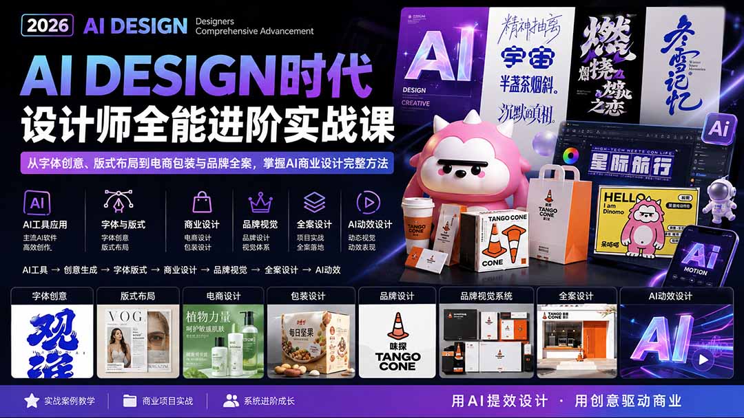 2026AI DESIGN时代设计师全能进阶实战课：从字体创意、版式布局到电商包装与品牌全案，掌握AI商业设计完整方法-资源后花园