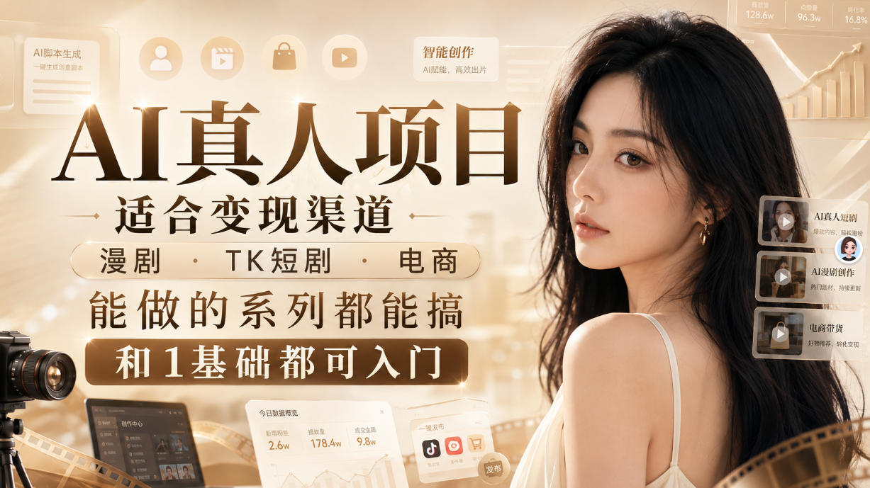 AI真人项目，适合变现渠道，漫剧，TK短剧，电商，能做的系列都能搞，0和1基础都可入门-资源后花园