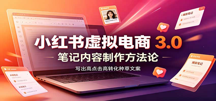 小红书虚拟电商3.0：账号搭建选品开店，笔记内容制作，矩阵投放教学-资源后花园
