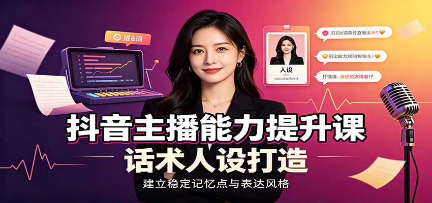 抖音主播能力提升课：账号底层逻辑，直播间搭建调试，话术人设打造全套教学-资源后花园