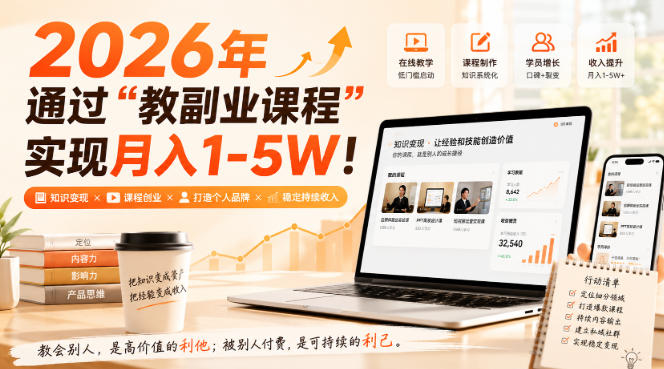 2026年通过“教副业课程”实现月入1-5W！毫无保留的全部教给你，长期稳定【揭秘】-资源后花园