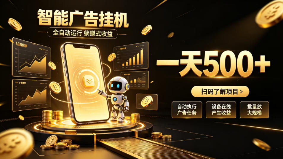 智能广告挂G项目，无需人工值守，全自动躺賺增收，单日收益可达500+【揭秘】-资源后花园
