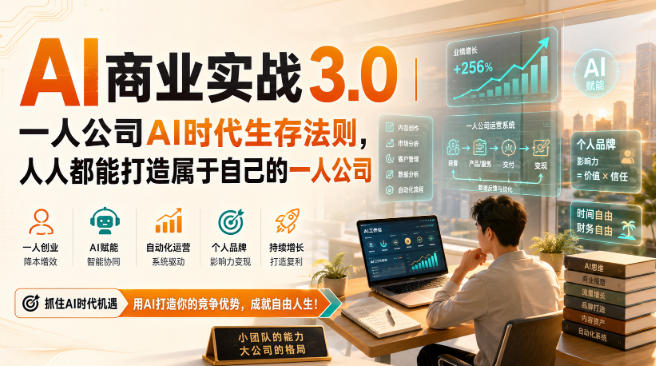 AI商业实战3.0｜一人公司AI时代生存法则，人人都能打造属于自己的一人公司-资源后花园