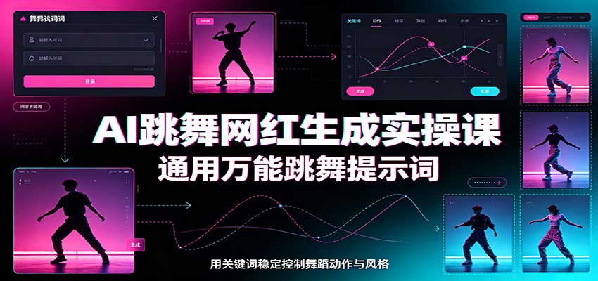 AI跳舞网红生成实操课：通用万能跳舞提示词，多模型适配，人物舞蹈视频制作全套教学-资源后花园