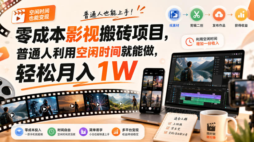 零门槛影视搬砖项目，月入万元，玩法稳定普通人可落地的长期副业！-资源后花园