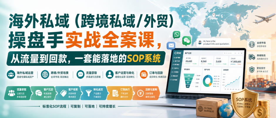 海外私域(跨境私域/外贸)操盘手实战全案课，从流量到回款，一套能落地的SOP系统-资源后花园
