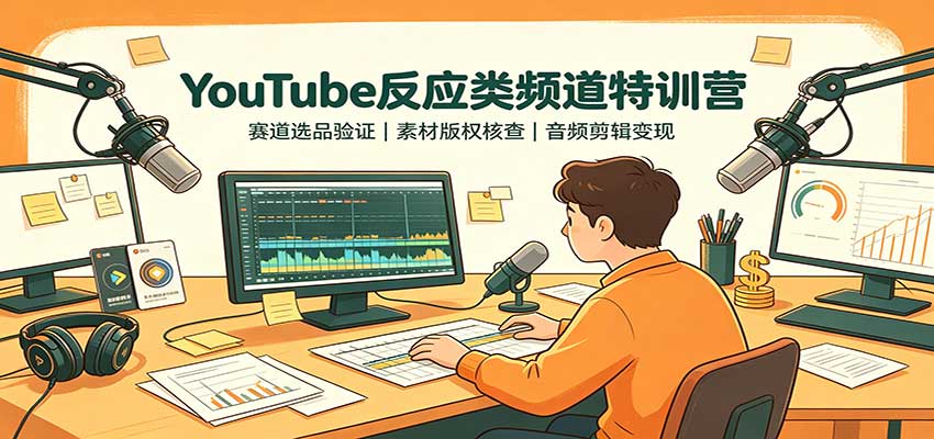 YouTube反应类频道特训营：赛道选品验证，素材版权核查，音频剪辑变现-资源后花园