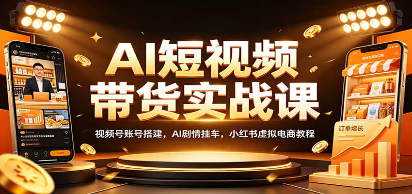 AI短视频带货实战课：视频号账号搭建，AI剧情挂车，小红书虚拟电商教程-资源后花园
