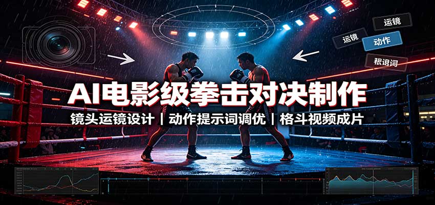 AI电影级拳击对决制作：镜头运镜设计，动作提示词调优，格斗视频成片-资源后花园