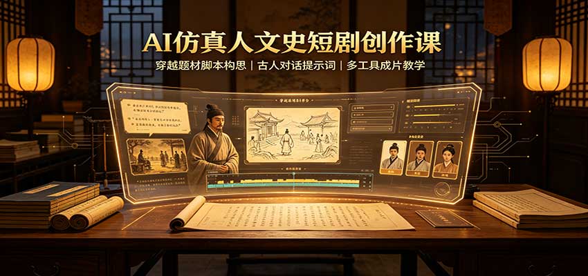 AI仿真人文史短剧创作课：穿越题材脚本构思，古人对话提示词，多工具成片教学-资源后花园