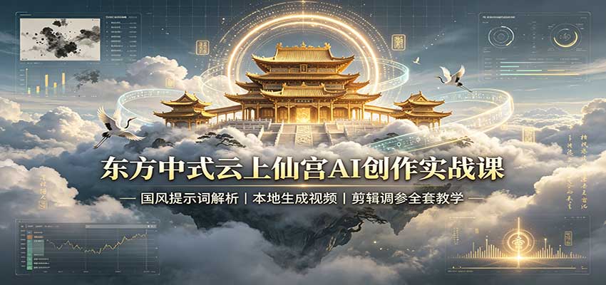 东方中式云上仙宫AI创作实战课：国风提示词解析，本地生成视频，剪辑调参全套教学-资源后花园