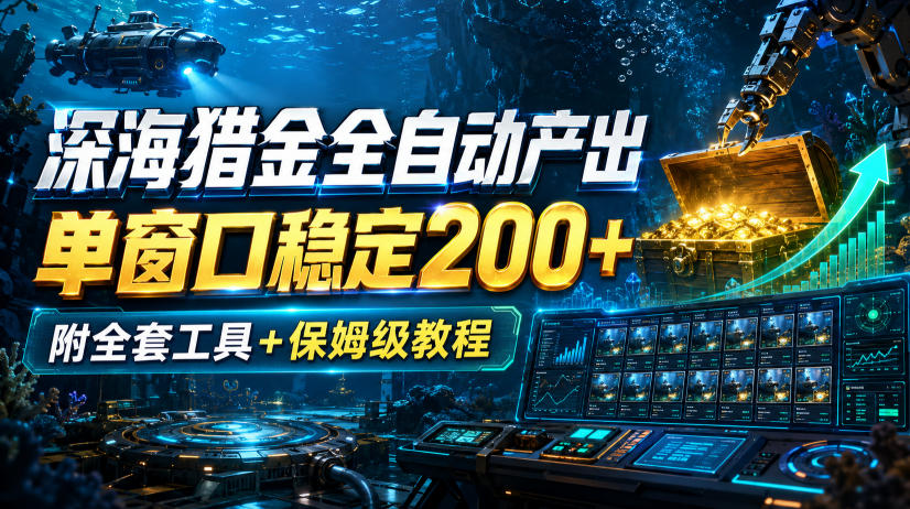 深海猎金全自动产出，单窗口稳定200+，附全套工具+保姆级教程【揭秘】-资源后花园