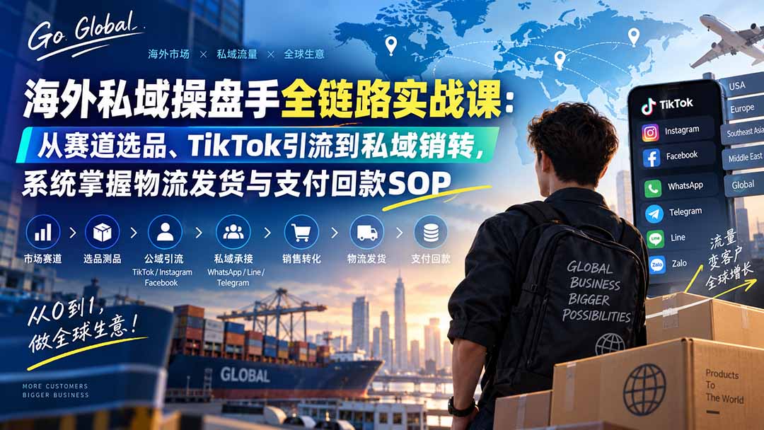 海外私域操盘手全链路实战课：从赛道选品、TikTok引流到私域销转，系统掌握物流发货与支付回款SOP
