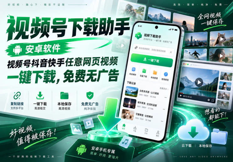 视频号下载助手，安卓软件，视频号抖音快手任意网页视频，一键下载，免费无广告-资源后花园