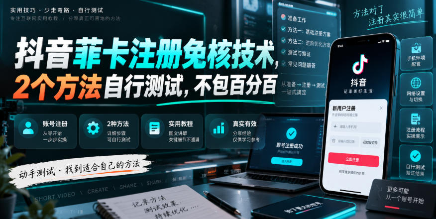抖音菲卡注册免核技术，2个方法自行测试，不包百分百-资源后花园