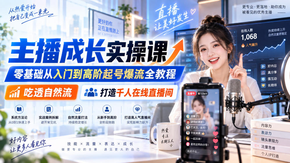 主播成长实操课｜零基础从入门到高阶起号爆流全教程，吃透自然流，打造千人在线直播间-资源后花园