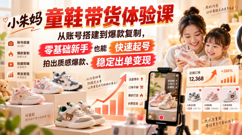 小朱妈童鞋带货体验课，从账号搭建到爆款复制，零基础新手也能快速起号、拍出质感爆款、稳定出单变现-资源后花园