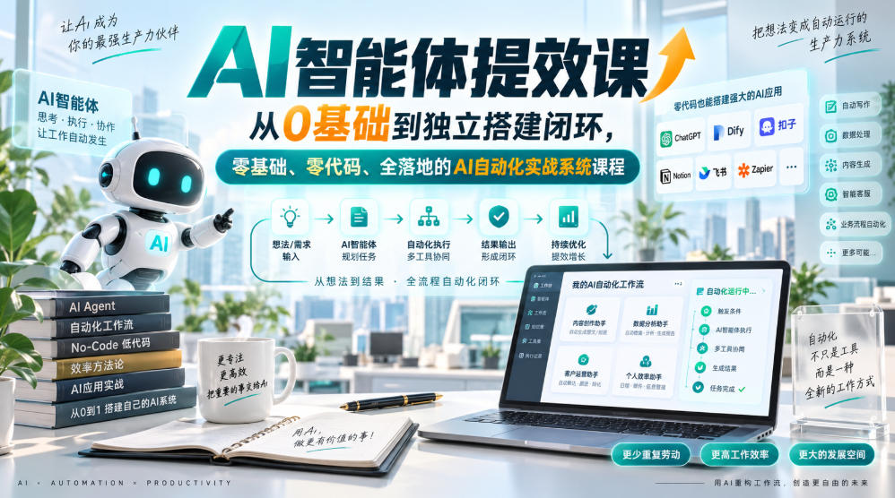 AI智能体提效课，从0基础到独立搭建闭环，零基础、零代码、全落地的AI自动化实战系统课程-资源后花园