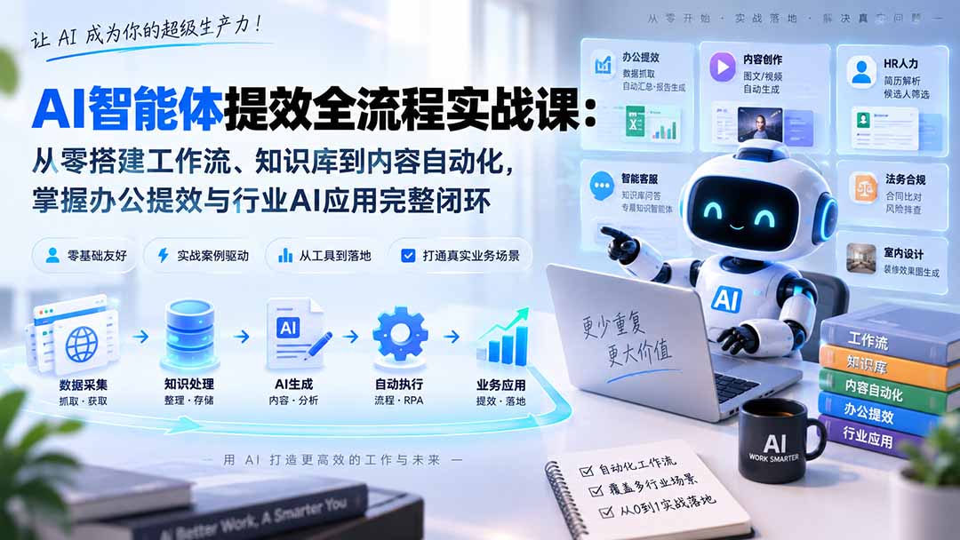 AI智能体提效全流程实战课：从零搭建工作流、知识库到内容自动化，掌握办公提效与行业AI应用完整闭环-资源后花园