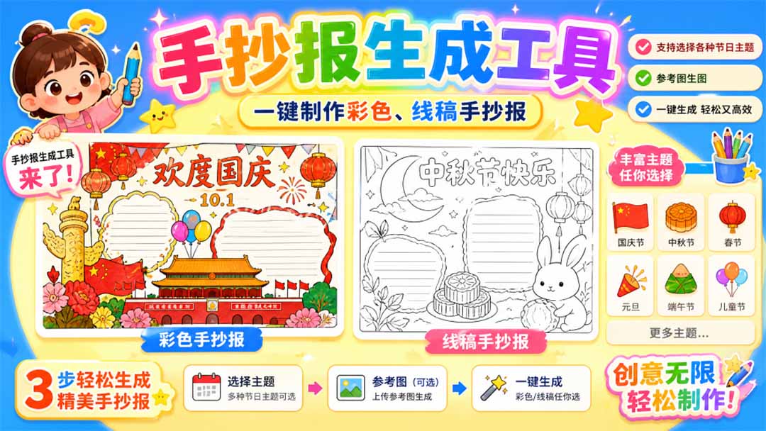 手抄报批量生成工具来了，完全免费，告别豆包生图，这个高清无水印-资源后花园