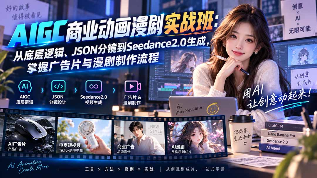AIGC商业动画漫剧实战班-更新：从底层逻辑、JSON分镜到Seedance2.0生成，掌握广告片与漫剧制作流程-资源后花园