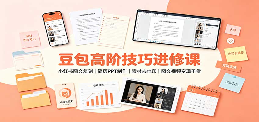 豆包高阶技巧进修课：小红书图文复刻，简历PPT制作，素材去水印，图文视频变现干货-资源后花园