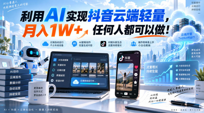 利用AI实现抖音云端轻量，月入1W+，任何人都可以做！【揭秘】-资源后花园