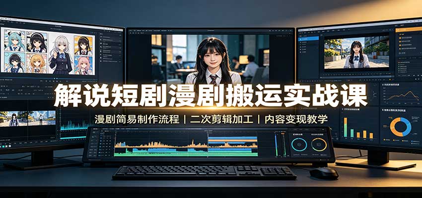 解说短剧漫剧搬运实战课：漫剧简易制作流程，二次剪辑加工，内容变现教学-资源后花园