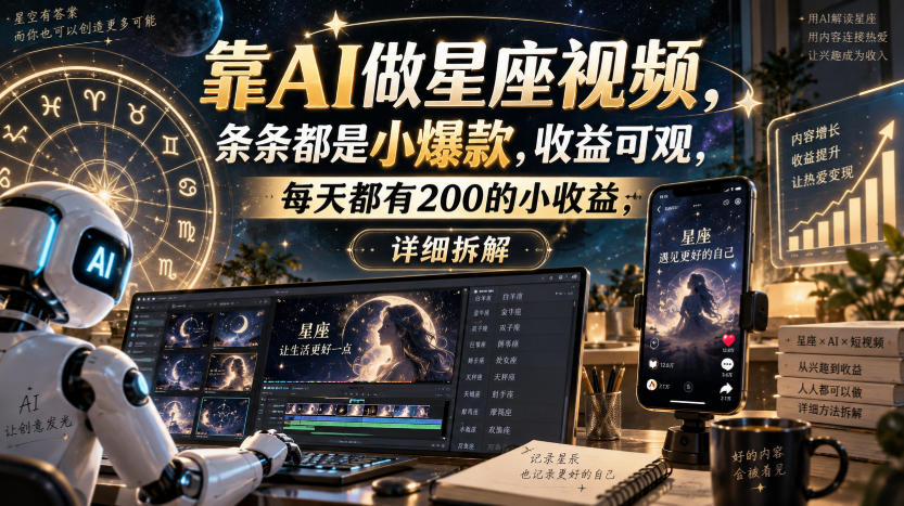 靠AI做星座视频，条条都是小爆款，收益可观，每天都有200的小收益，详细拆解-资源后花园