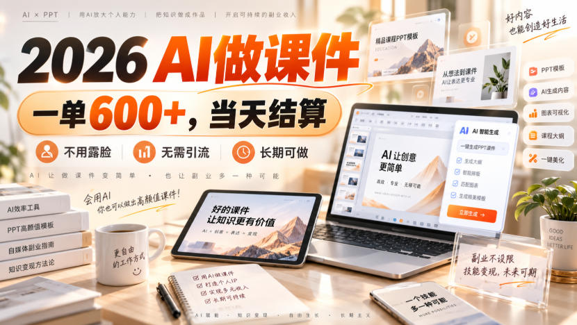 2026 AI做课件，一单600+，当天结算，不用露脸，无需引流，长期可做【揭秘】-资源后花园