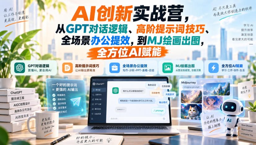 AI创新实战营，从GPT对话逻辑、高阶提示词技巧、全场景办公提效，到MJ绘画出图，全方位AI赋能-资源后花园