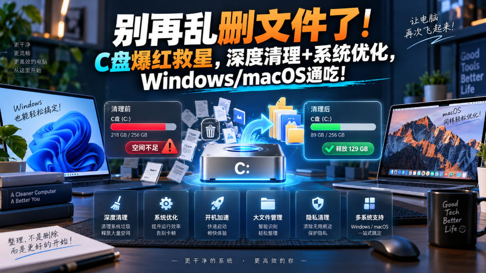 别再乱删文件了！C盘爆红救星，深度清理+系统优化，Windows/macOS通吃！-资源后花园