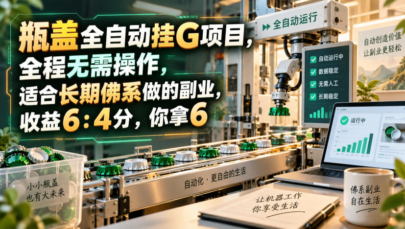 瓶盖全自动挂G项目，全程无需操作，适合长期佛系做的副业，收益6：4分，你拿6【揭秘】-资源后花园