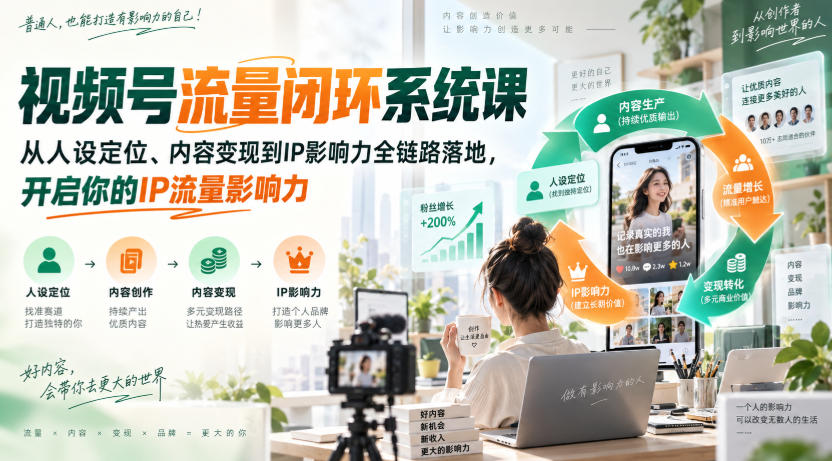 视频号流量闭环系统课，从人设定位、内容变现到IP影响力全链路落地，开启你的IP流量影响力-资源后花园