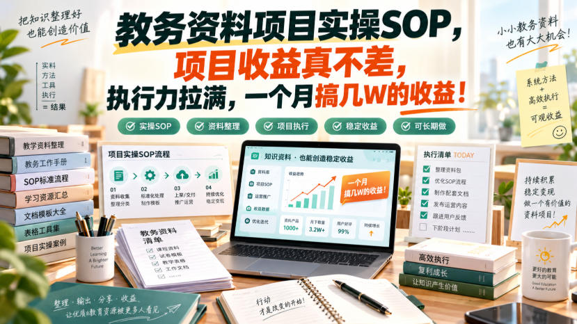教务资料项目实操SOP，项目收益真不差，执行力拉满，一个月搞几W的收益-资源后花园