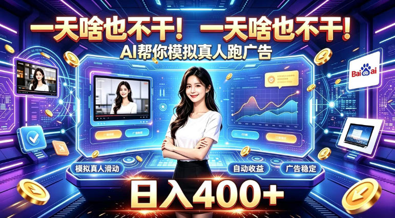 一天啥也不干！AI帮你模拟真人跑广告，稳定日入400+，实现真正被动变现【揭秘】-资源后花园