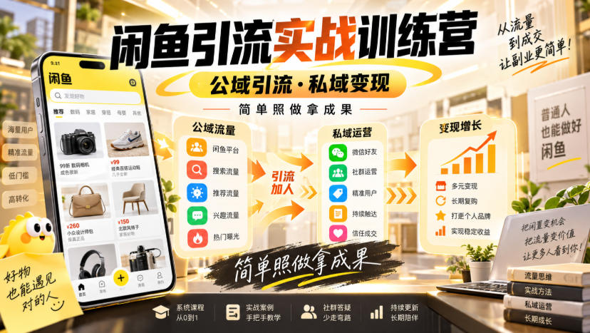 闲鱼引流实战训练营，公域引流·私域变现，简单照做拿成果-资源后花园