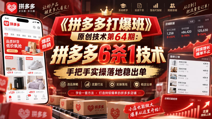 《拼多多打爆班》原创技术第64期：拼多多6杀1技术，手把手实操落地稳出单-资源后花园