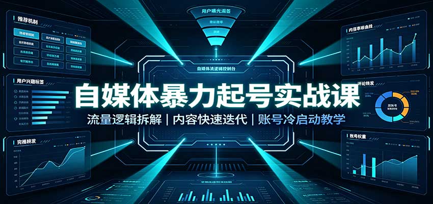 自媒体暴力起号实战课：流量逻辑拆解，内容快速迭代，账号冷启动教学-资源后花园