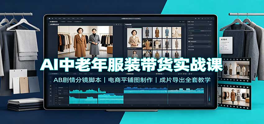 AI中老年服装带货实战课：AB剧情分镜脚本，电商平铺图制作，成片导出全套教学-资源后花园