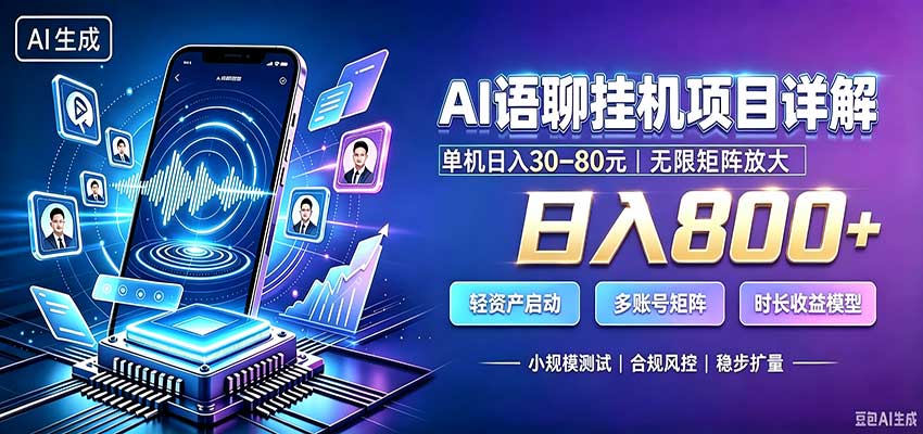 AI语聊挂机，日入800+，适用个人副业，工作室矩阵操作-资源后花园