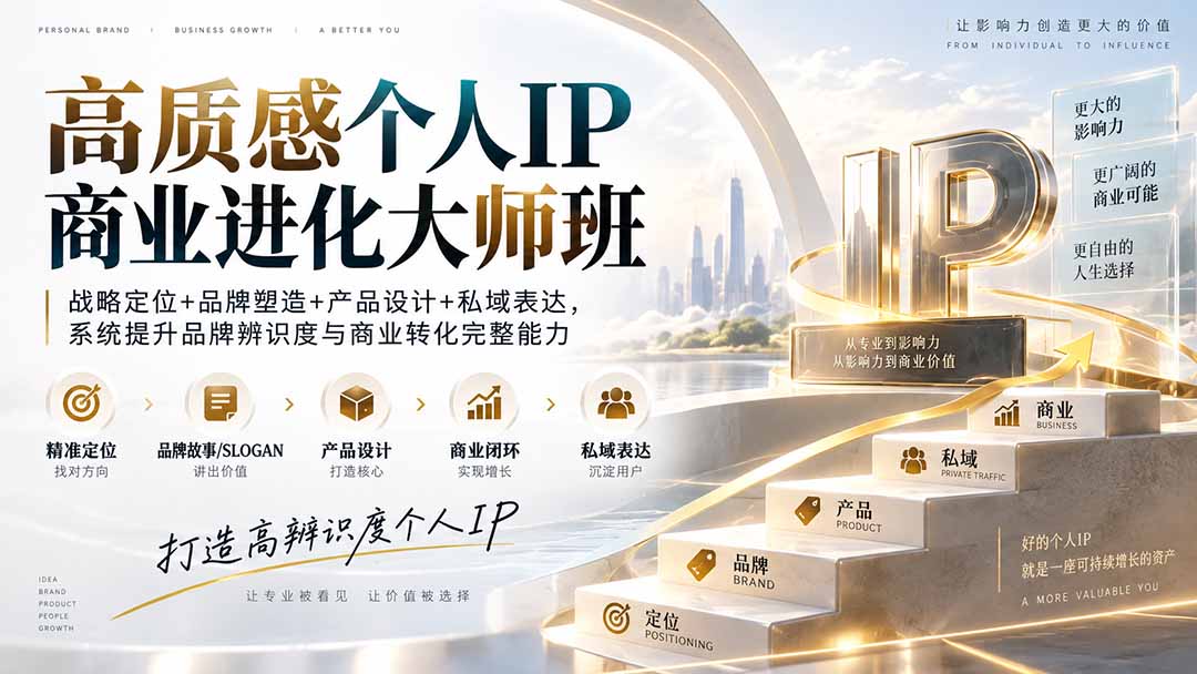 高质感个人IP商业进化大师班：战略定位+品牌塑造+产品设计+私域表达，系统提升品牌辨识度与商业转化完整能力-资源后花园